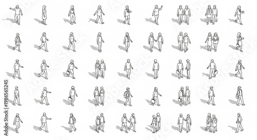 Collection of Isometric People Silhouettes with Shadows.