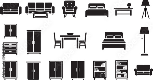 Furniture icons set for home interior design