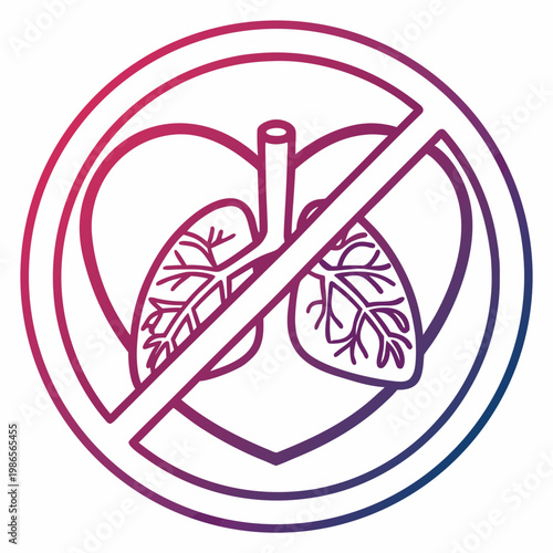 Healthy lungs inside heart shape forbidden sign.
