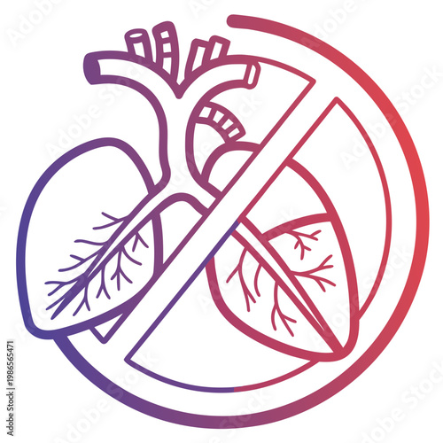 Heart organ crossed out prohibited medical symbol.