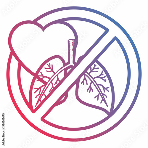 Heart with lungs prohibition symbol medical caution.