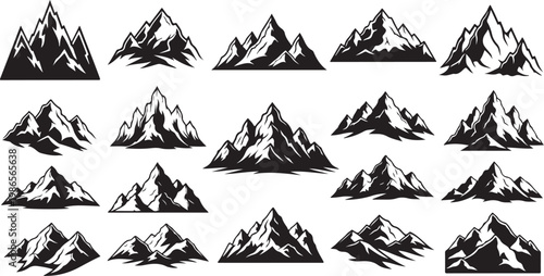 Collection of various mountain range silhouette illustrations