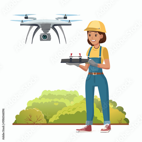 Woman operating a drone outdoors.