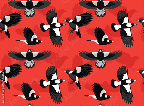Australian Magpie Bird Flying Seamless Background Wallpaper Pattern