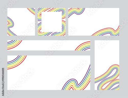 Pride Month Rainbow Flag Line Freeform web social media templates various sizes
