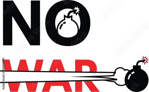 No War protest concept sign with bomb icon illustration isolated on white background for peace