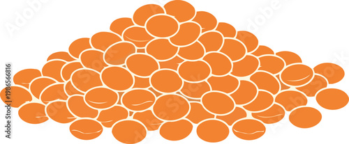 Pile of orange pills on white background medication