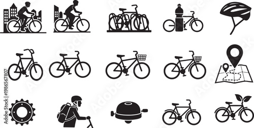 Bicycle Icons and Transportation Symbols in Black