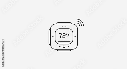 Smart Thermostat Line Art Icon with Temperature Display and Wi-Fi Signal