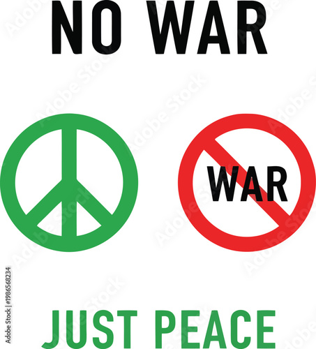 No war just peace sign concept illustration with anti war protest symbol and text design