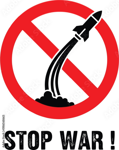 Stop War Symbol With Prohibited Missile Icon Warning Sign Against Military Conflict And Violence Concept