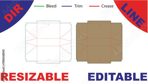 Folded paper cube net with bleed, trim, and crease lines