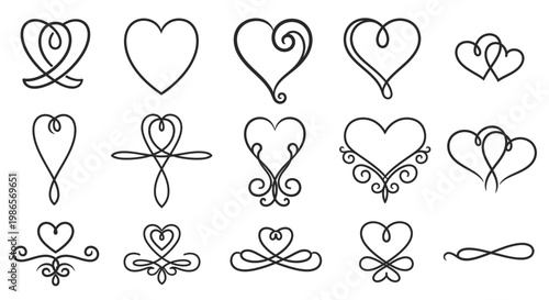 A diverse collection of elegant heart-shaped ornaments and decorative elements, perfect for adding a romantic touch to designs