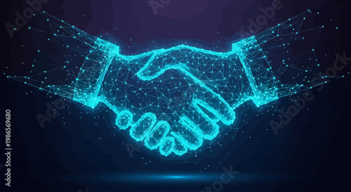 Digital handshake of connected network points forming a symbol of agreement and partnership in technology