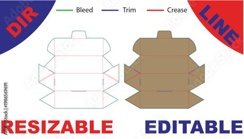 Isometric paper cube with bleed, trim, and crease lines