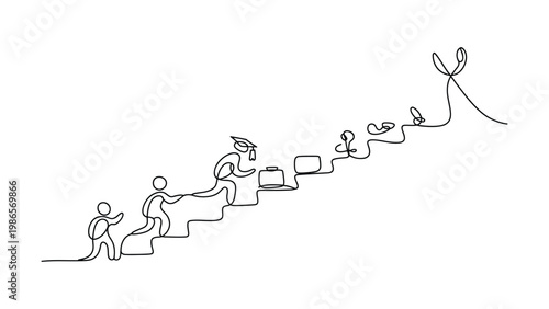 Photos Continuous line drawing depicting a journey of personal growth and achievement f