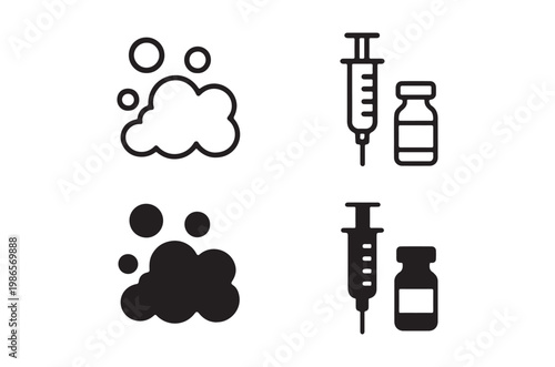 Icons depicting pet health vaccinations and veterinary care concepts