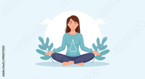 Serene Woman Meditating in a Lotus Pose, Embracing Inner Peace and Mindfulness