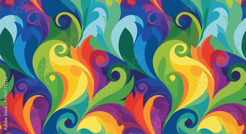 A colorful floral pattern with swirling shapes