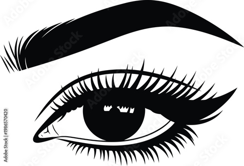 Elegant female eye with long lashes and defined eyebrow vector illustration for beauty salon logo
