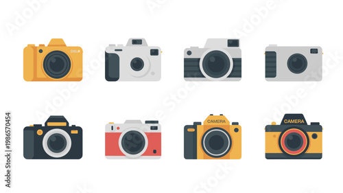 Camera Flat Icon Set – Photo Camera and Photography Symbols Collection