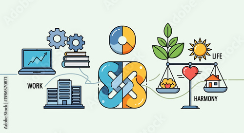Balancing work life harmony with productivity and wellbeing in interconnected digital age illustration