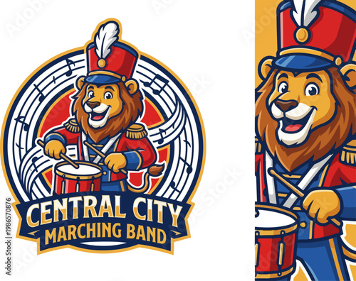 Lion Mascot Drummer In Central City Marching Band.