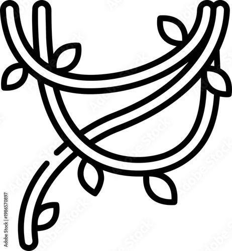 Line art vine with leaves illustration.