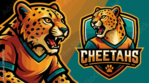 Cheetahs In Dynamic Team Mascot Illustration.