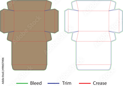 Orange cardboard box template with bleed, trim, and crease lines