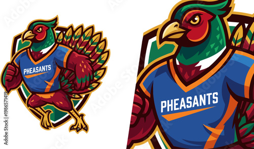 Pheasant Mascots Wearing Team Jerseys.