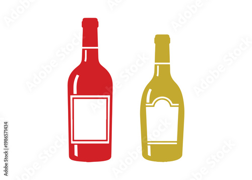 Wine bottle set mockup that includes a label. 3D vector design. Minimalist cartoon style.

