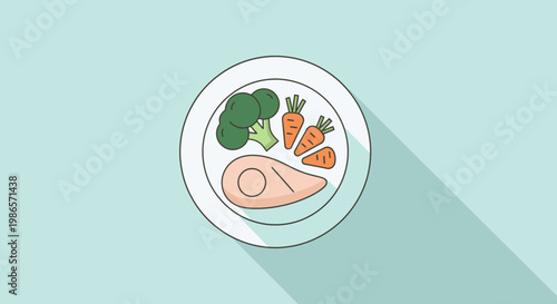 Healthy Meal Plate: A colorful illustration presents a balanced meal on a plate, showcasing a selection of nutritious components, promoting health-conscious eating and well-being.