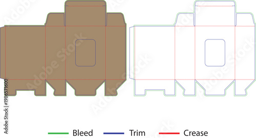 Orange paper envelope craft template with window, trim, and crease lines