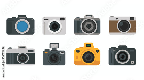 Camera Flat Icon Set – Photo Camera and Photography Symbols Collection