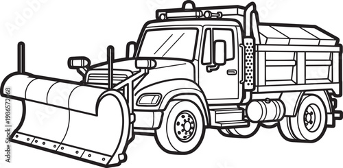 snow plow truck clearing roadway flat design vector illustration