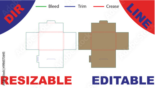 Print layout diagram showing bleed, trim, and crease lines on a box