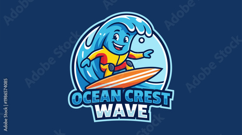 Ocean Crest Wave Mascot Surfing Logo.