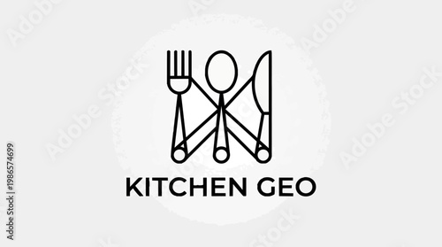 Kitchen Geo Logo with utensils geometric emblem.