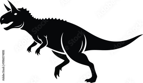 black silhouette of a dinosaur, a carnivorous reptile, prehistoric animal, illustration