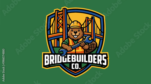 Bridge Builders Co Mascot Logo Emblem Illustration.