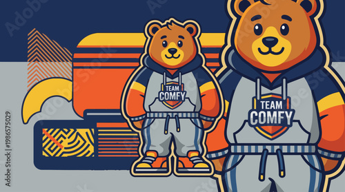 Cartoon bears in team hoodies duo.