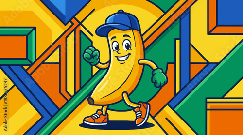 Cartoon Banana Character With Sneakers.