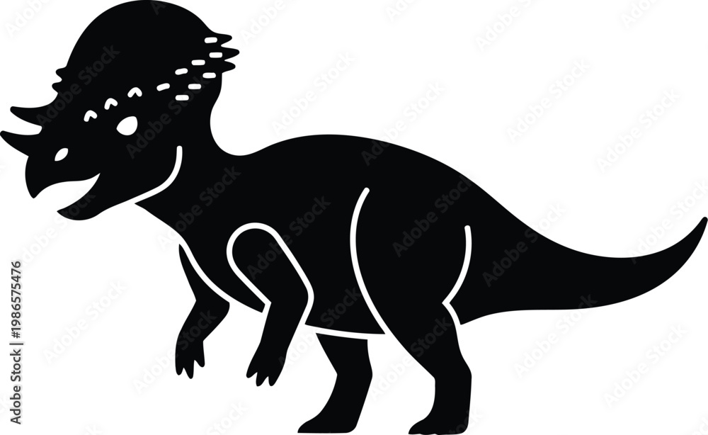 Fototapeta premium black silhouette of a dinosaur, a triceratops, on white background