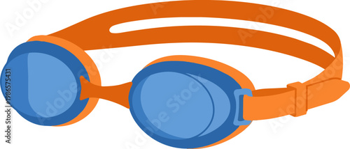 orange swimming goggles with blue lenses.