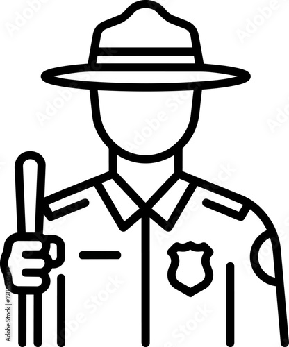 Police Officer Illustration Silhouette Holding Baton.