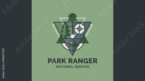 Park Ranger Emblem Logo With Geometric Triangle Shield.