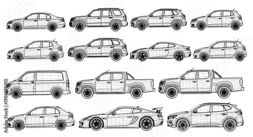 Collection of Hand Drawn Vehicle Illustrations in Sketch Style.