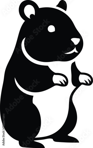 black and white hamster standing on hind legs looking cute and funny