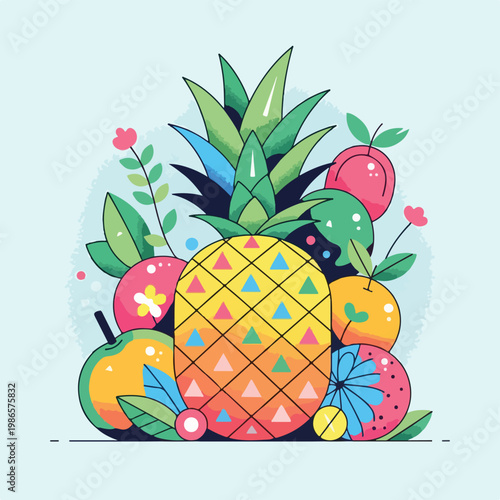A colorful illustration of various fruits